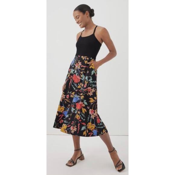 Pact Womens Organic Cotton Fit & Flare Tie-Back Dress Dark Floral Sundress Large - Picture 11 of 12